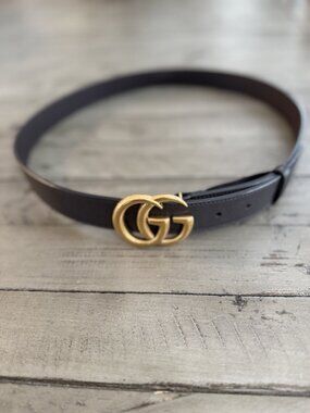 Gucci Dark Brown Gold Marmont Double G Logo Leather Belt Size 95